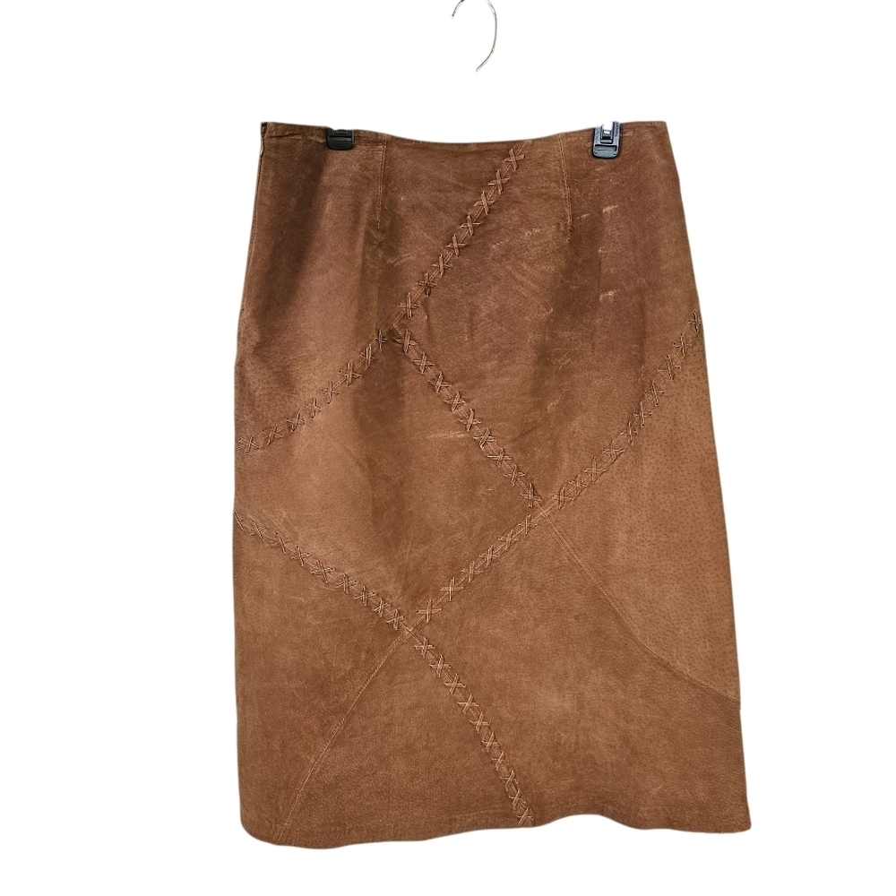 Vintage Faded Glory Y2K Leather Criss Cross Stich Skirt Southwestern Boho - Picture 5 of 8